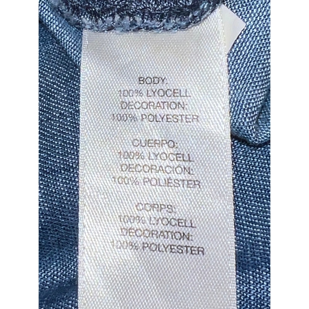 New Chico's Royal Dip Dye Chambray Embroidered Open Front Duster Jacket Size 2 L - Picture 9 of 10